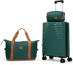 Luggage Sets 5 Piece, Suitcases with Wheels, PP Hard Case Luggage with Upgraded Shock-absorbing Spinner Wheel&TSA Lock, Carry On Luggage Set (Dark-green, 3 Piece Sets (20/DB/TB))