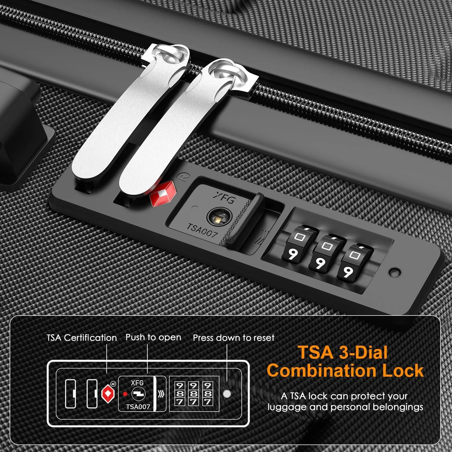 Luggage Sets Hardside Lightweight Suitcase with Spinner Wheels TSA Lock, 3-Piece Set (20/24/28), Black