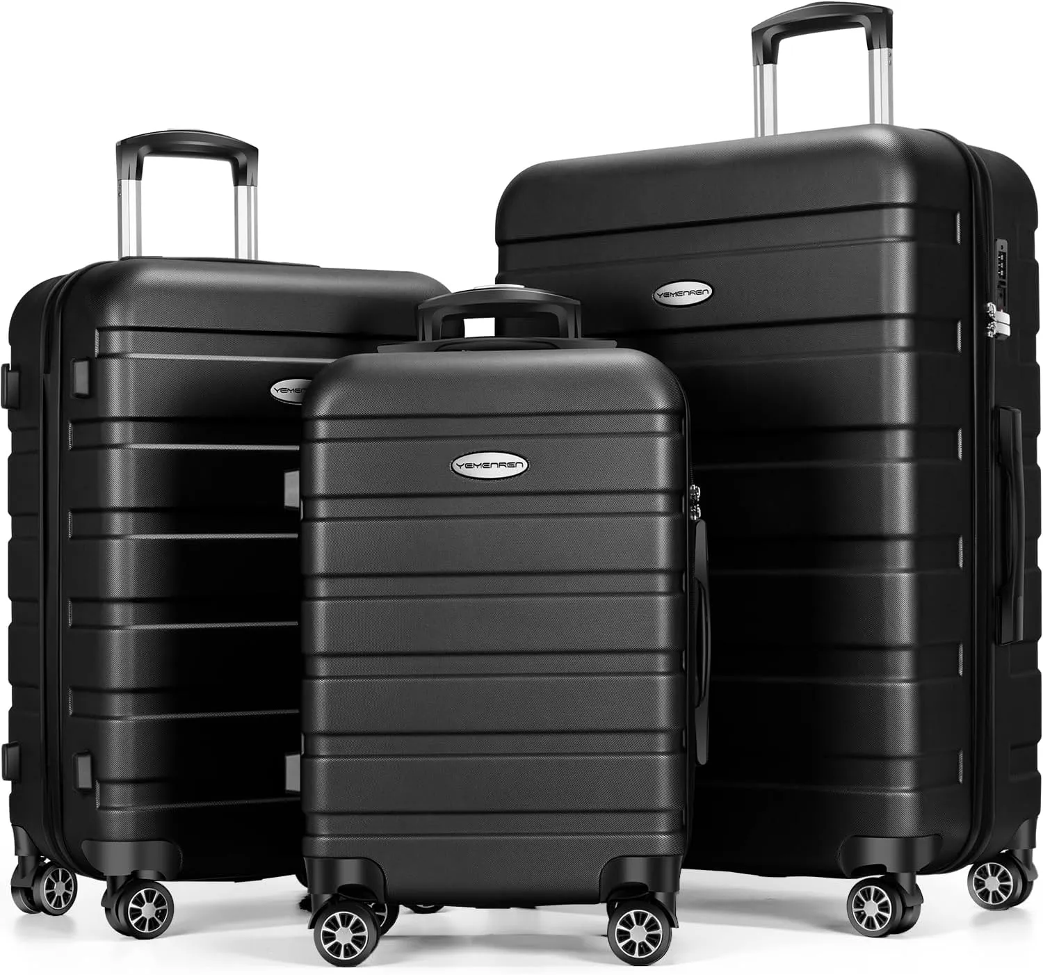 Luggage Sets Hardside Lightweight Suitcase with Spinner Wheels TSA Lock, 3-Piece Set (20/24/28), Black