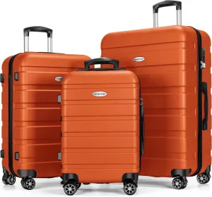Luggage Sets Hardside Lightweight Suitcase with Spinner Wheels TSA Lock, 3-Piece Set (20/24/28), Orange