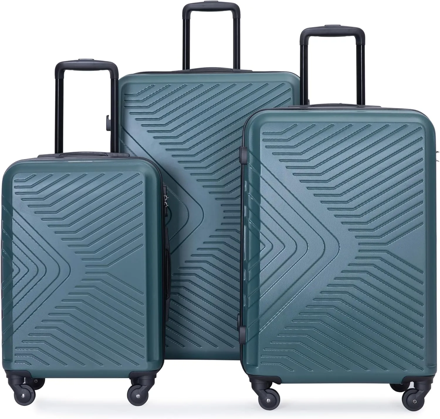 Luggage Sets Wear-Resistance Hardside Lightweight Suitcase Double Spinner Wheels, TSA Lock,Two Hooks, Scratch-resistant Carry-on, 3 Piece Set(20/24/28) (Dark Green)