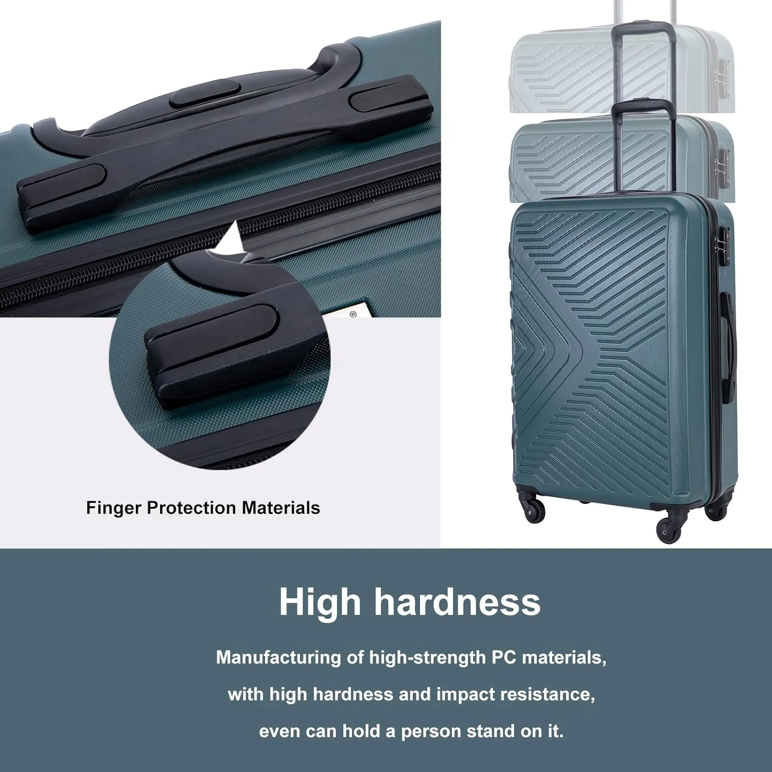 Luggage Sets Wear-Resistance Hardside Lightweight Suitcase Double Spinner Wheels, TSA Lock,Two Hooks, Scratch-resistant Carry-on, 3 Piece Set(20/24/28) (Dark Green)