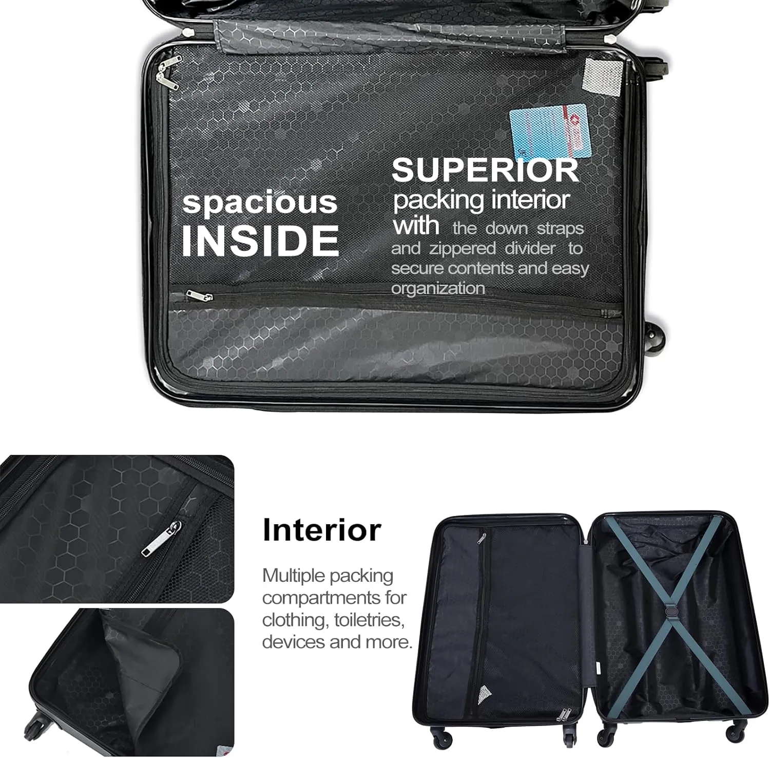 Luggage Sets Wear-Resistance Hardside Lightweight Suitcase Double Spinner Wheels, TSA Lock,Two Hooks, Scratch-resistant Carry-on, 3 Piece Set(20/24/28) (Dark Green)