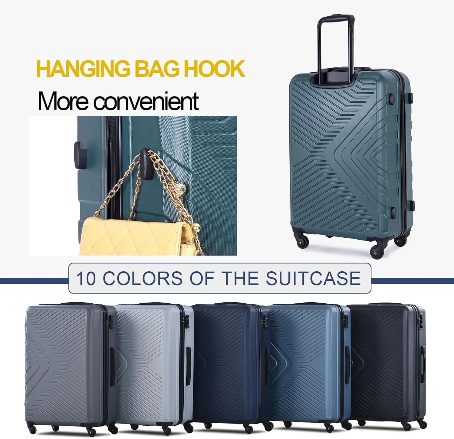 Luggage Sets Wear-Resistance Hardside Lightweight Suitcase Double Spinner Wheels, TSA Lock,Two Hooks, Scratch-resistant Carry-on, 3 Piece Set(20/24/28) (Dark Green)