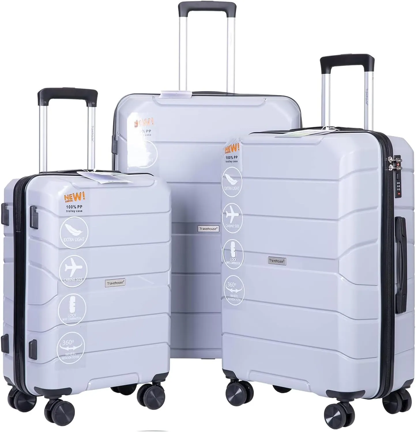 Luggage Sets Wear-Resistance Hardside Lightweight Suitcase Double Spinner Wheels, TSA Lock,Two Hooks, Scratch-resistant Carry-on,3 Piece Set(20inch 24inch 28inch) (Silver)