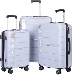 Luggage Sets Wear-Resistance Hardside Lightweight Suitcase Double Spinner Wheels, TSA Lock,Two Hooks, Scratch-resistant Carry-on,3 Piece Set(20inch 24inch 28inch) (Silver)