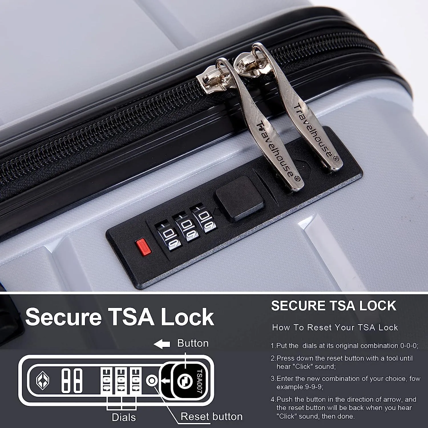 Luggage Sets Wear-Resistance Hardside Lightweight Suitcase Double Spinner Wheels, TSA Lock,Two Hooks, Scratch-resistant Carry-on,3 Piece Set(20inch 24inch 28inch) (Silver)