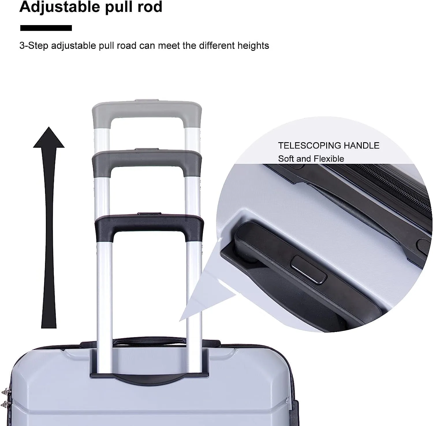 Luggage Sets Wear-Resistance Hardside Lightweight Suitcase Double Spinner Wheels, TSA Lock,Two Hooks, Scratch-resistant Carry-on,3 Piece Set(20inch 24inch 28inch) (Silver)
