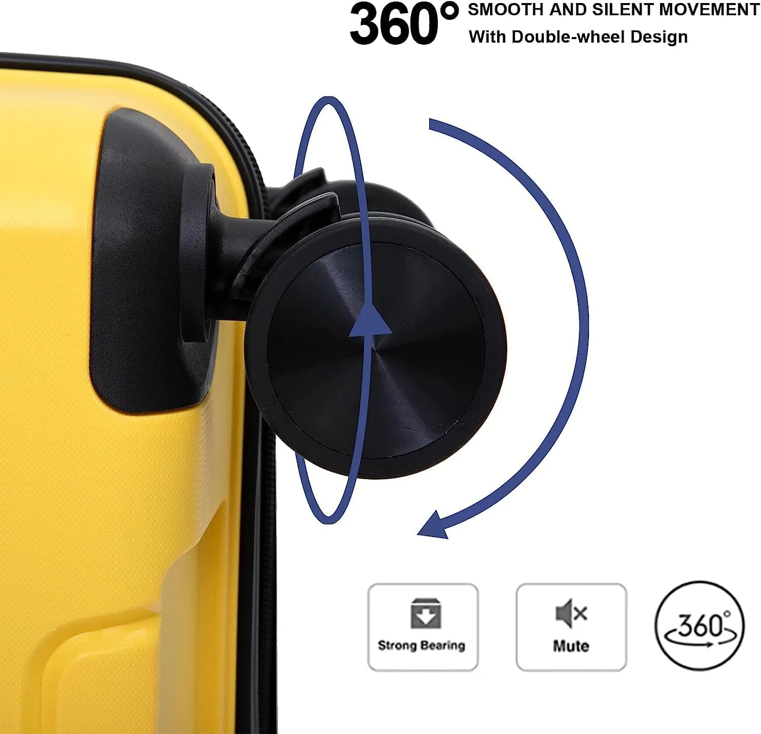 Luggage Sets Wear-Resistance Hardside Lightweight Suitcase Double Spinner Wheels, TSA Lock,Two Hooks, Scratch-resistant Carry-on,3 Piece Set(20inch 24inch 28inch) (Yellow)