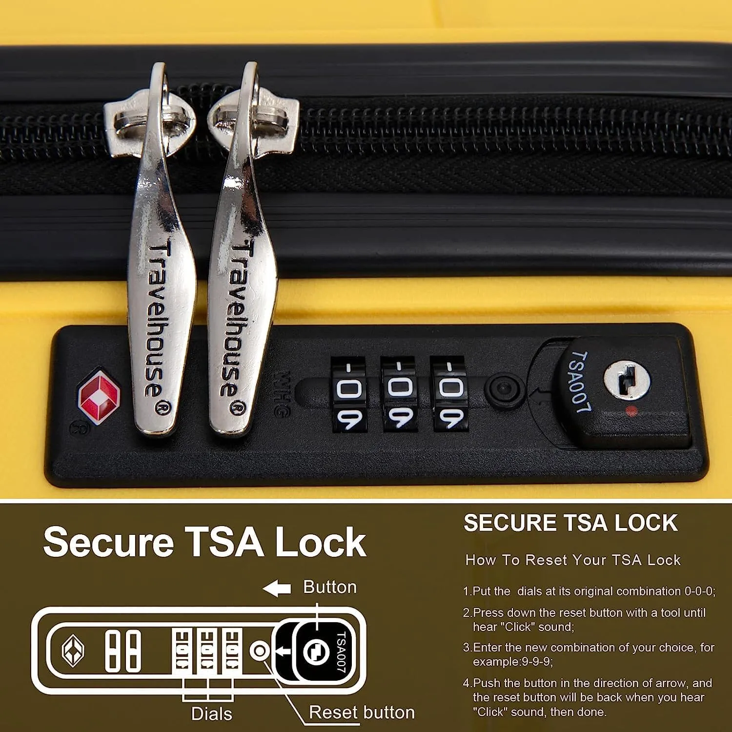 Luggage Sets Wear-Resistance Hardside Lightweight Suitcase Double Spinner Wheels, TSA Lock,Two Hooks, Scratch-resistant Carry-on,3 Piece Set(20inch 24inch 28inch) (Yellow)