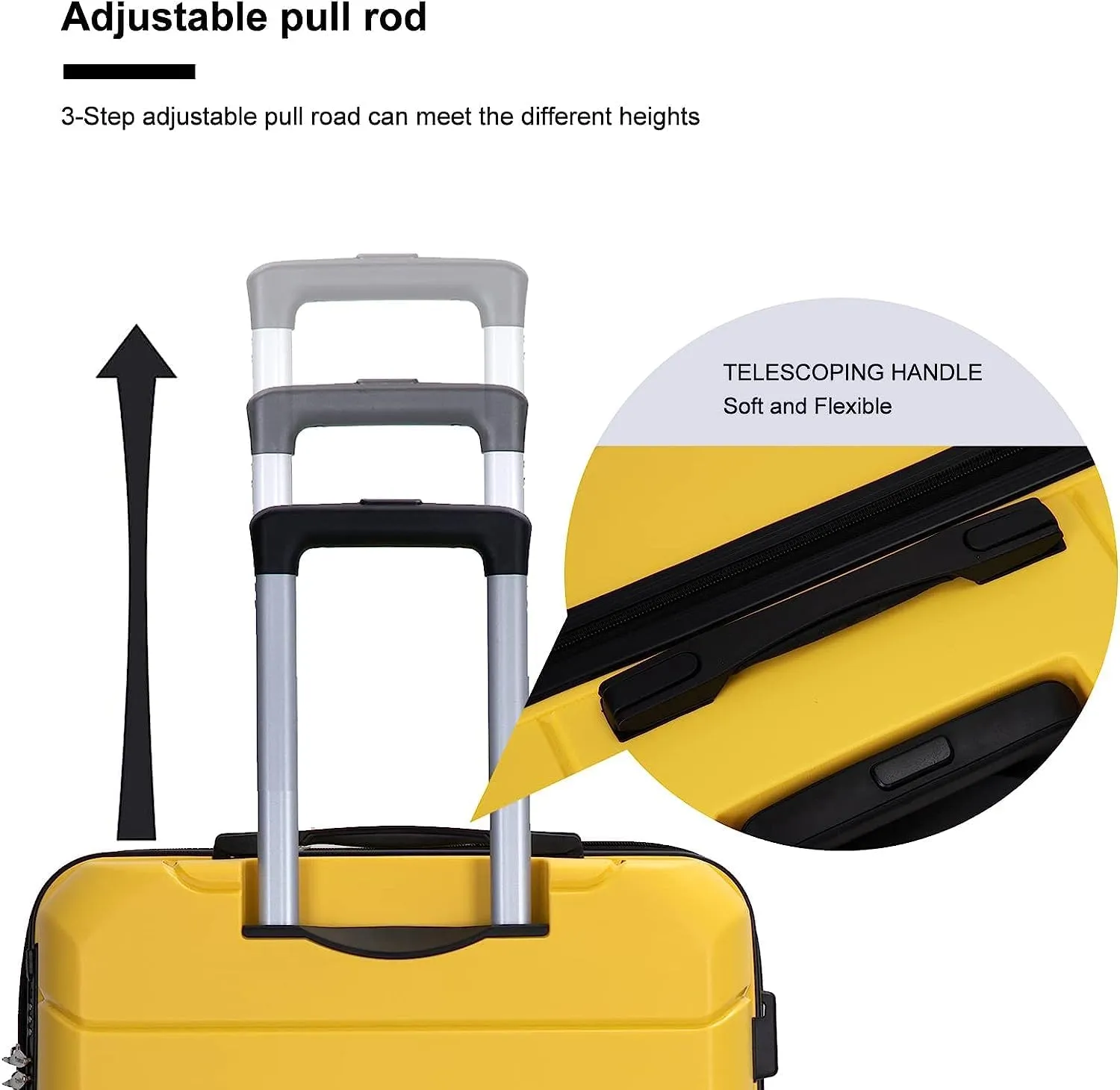 Luggage Sets Wear-Resistance Hardside Lightweight Suitcase Double Spinner Wheels, TSA Lock,Two Hooks, Scratch-resistant Carry-on,3 Piece Set(20inch 24inch 28inch) (Yellow)