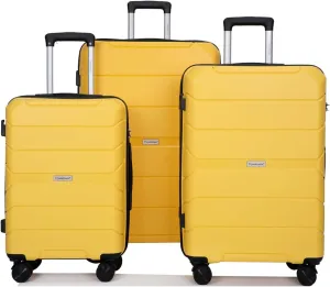 Luggage Sets Wear-Resistance Hardside Lightweight Suitcase Double Spinner Wheels, TSA Lock,Two Hooks, Scratch-resistant Carry-on,3 Piece Set(20inch 24inch 28inch) (Yellow)
