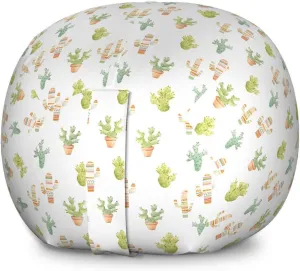 Lunarable Cactus Storage Toy Bag Chair, Watercolor Art Succulent Plants with Ornamentation Mexican Nature Botanical, Stuffed Animal Organizer Washable Bag, Large Size, Multicolor