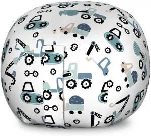 Lunarable Cars Storage Toy Bag Chair, Design with Hand Drawn Vehicles as Tractors and Trucks Scandinavian Pattern, Stuffed Animal Organizer Washable Bag, Large Size, Multicolor