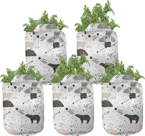 Lunarable Constellation Grow Bags 5-Pack, Polar Bear on Boulder, Heavyduty Fabric Pots with Handles for Plants, 7 Gallon, Beige Tan Dark Taupe