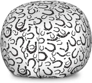 Lunarable Horseshoe Storage Toy Bag Chair, Irregularly Sized with Polka Dots and Symbolic Curves and West Themed, Stuffed Animal Organizer Washable Bag, Large Size, White and Black