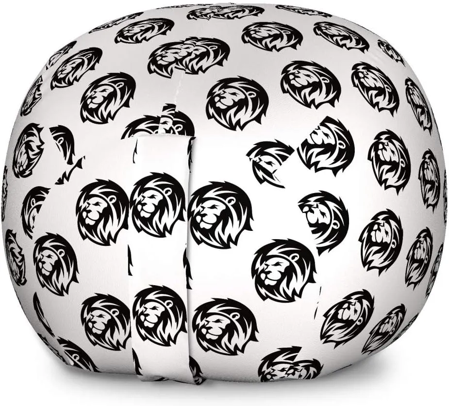 Lunarable Lion Storage Toy Bag Chair, Monochrome Portrait of a Lion with a Proud Expression Sketch of Jungle King Head, Stuffed Animal Organizer Washable Bag, Large Size, Black and White