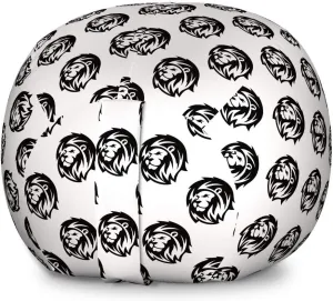 Lunarable Lion Storage Toy Bag Chair, Monochrome Portrait of a Lion with a Proud Expression Sketch of Jungle King Head, Stuffed Animal Organizer Washable Bag, Large Size, Black and White