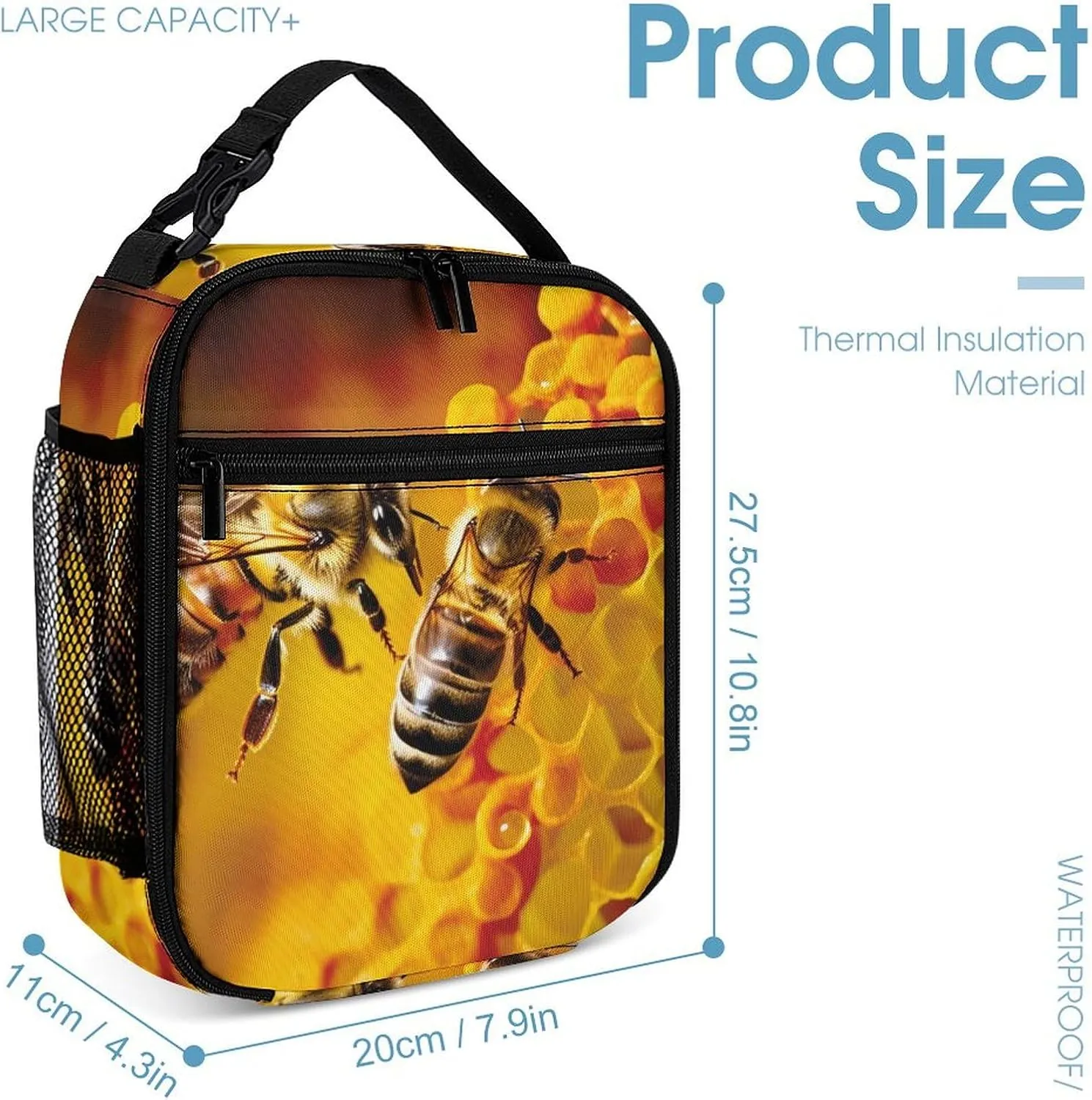 Lunch Bag Reusable Insulated Lunch Box for Women Men Leakproof Cooler Bag Bee Picking Nectar Portable Lunchbox Adults Small Lunch Tote Bag for Office Work Picnic Travel
