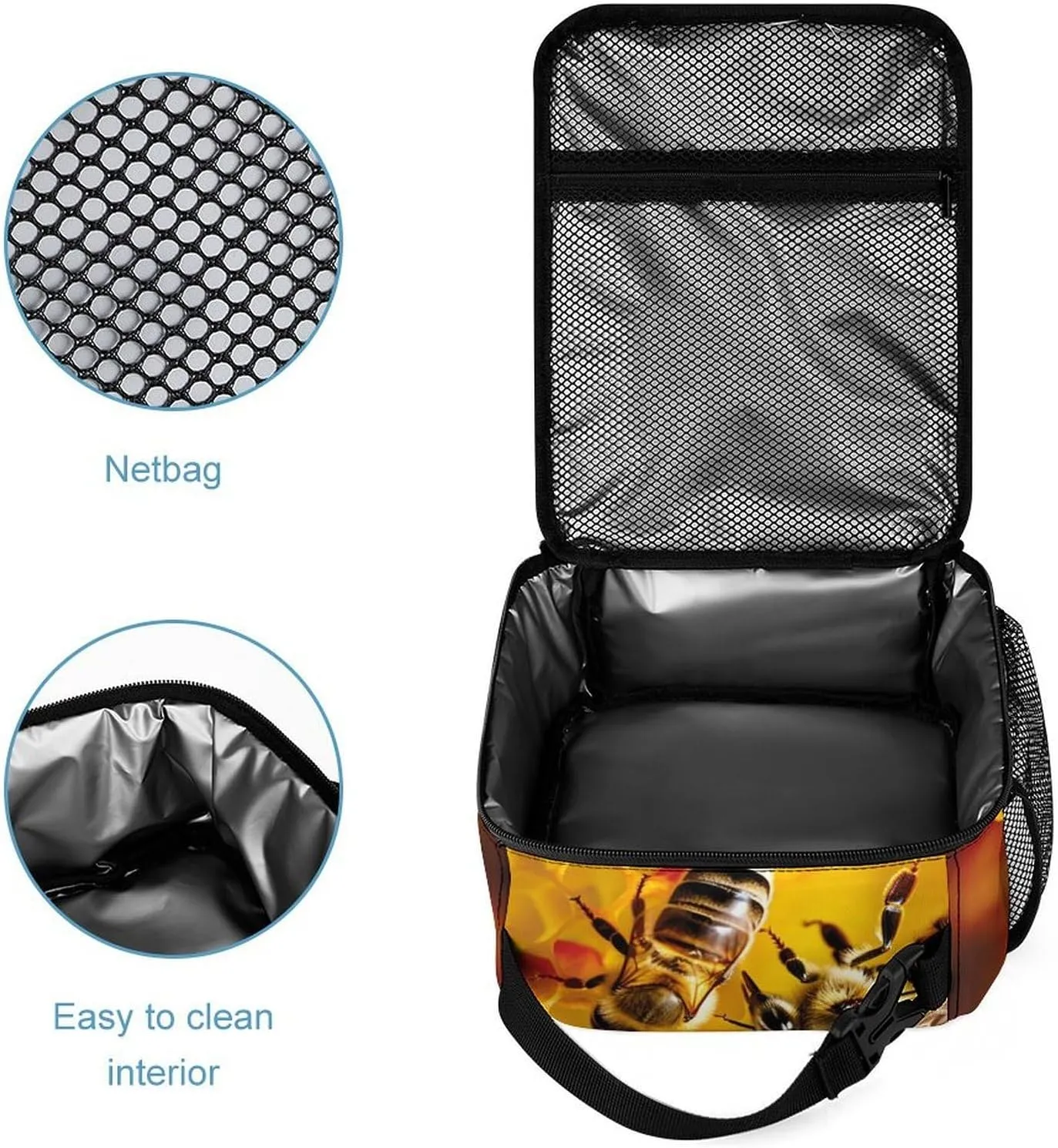 Lunch Bag Reusable Insulated Lunch Box for Women Men Leakproof Cooler Bag Bee Picking Nectar Portable Lunchbox Adults Small Lunch Tote Bag for Office Work Picnic Travel