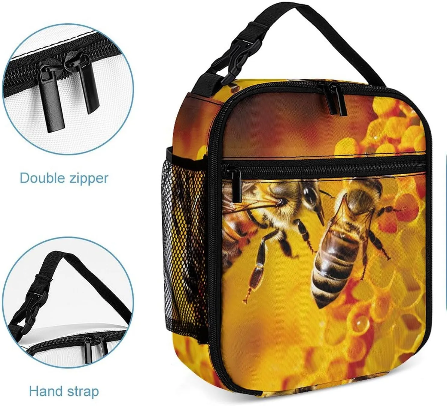 Lunch Bag Reusable Insulated Lunch Box for Women Men Leakproof Cooler Bag Bee Picking Nectar Portable Lunchbox Adults Small Lunch Tote Bag for Office Work Picnic Travel