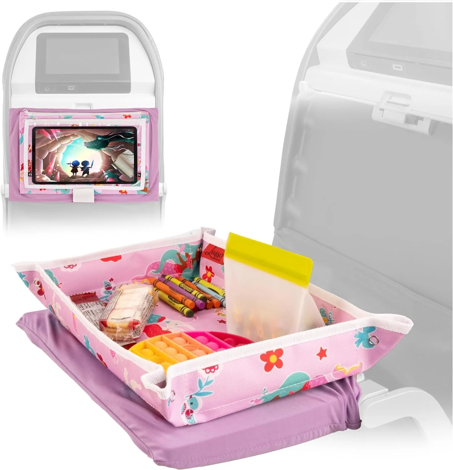 Lusso Gear Kids Airplane Tray Table Cover with Pockets - Travel Essentials for Toddlers - Travel Tray for Kids on Plane or Train - Airplane Must Haves and Flying Essentials - Baby Must Have (Mermaids)