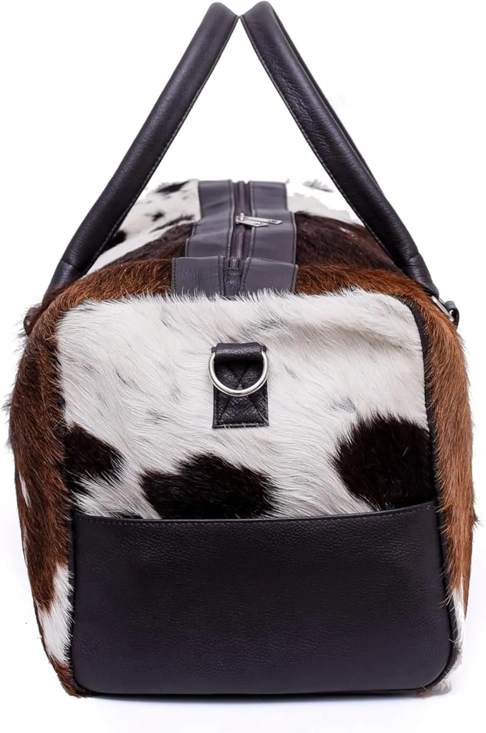 Luxurious Cowhide Duffel Bag for Men's and Women's - Large Size Unisex Travel Duffle Bag, Unique Leather Gym Bag Weekender Overnight Premium Quality Cow Hair on Duffle (Blackish-Brown)