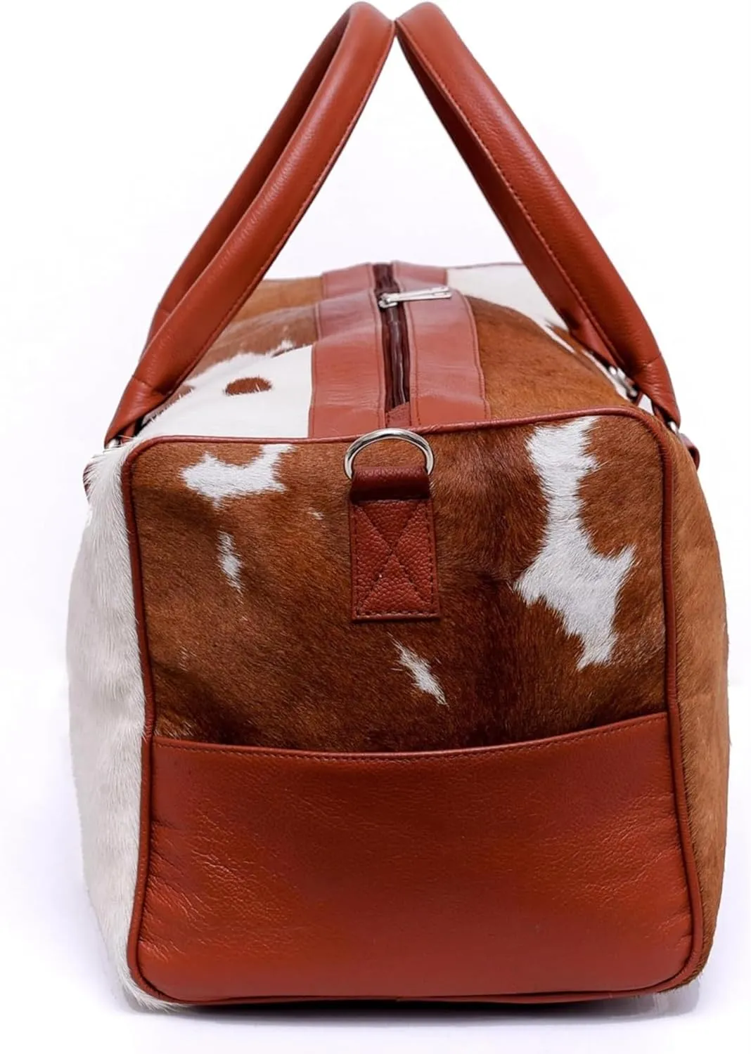 Luxurious Cowhide Duffel Bag for Men's and Women's - Large Size Unisex Travel Duffle Bag, Unique Leather Gym Bag Weekender Overnight Premium Quality Cow Hair on Duffle (Tan Brown)