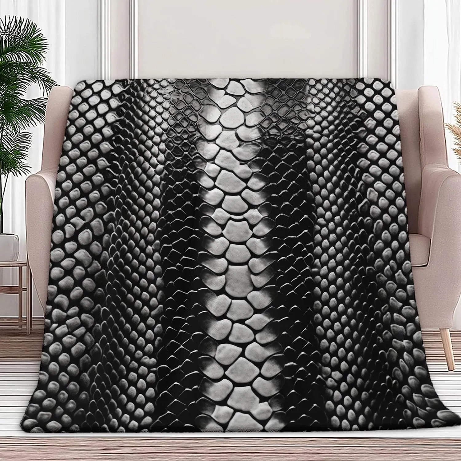 Luxury Snakeskin Pattern Throw Blanket Lightweight Fluffy Flannel Blankets Modern Room Decor Super Soft Warm for Adults Kids Girl Bedroom Couch Sofa Travel 70" x 80"