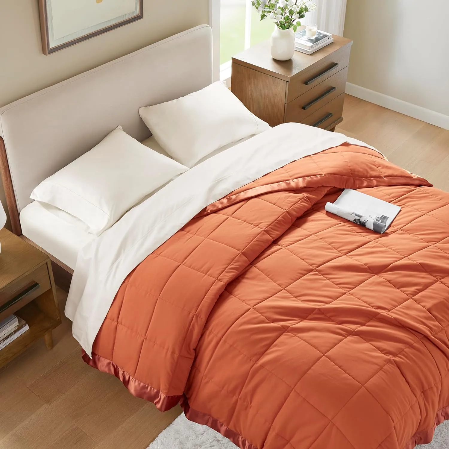 Madison Park King Blanket Quilted Microfiber, Satin Binding, 3M Scotchgard Moisture Wicking Treatment, Soft and Lightweight Summer Blanket for Couch, Windom, King, Orange