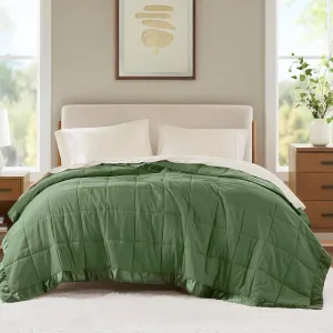 Madison Park Queen Blanket Quilted Microfiber, Satin Binding, 3M Scotchgard Moisture Wicking, Soft and Lightweight Summer Blanket for Couch, Windom, Full/Queen, Green