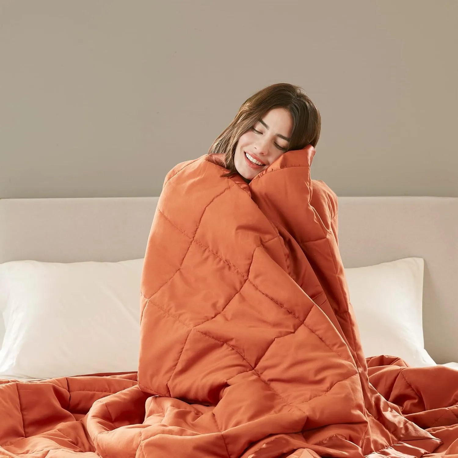 Madison Park Queen Blanket Quilted Microfiber, Satin Binding, 3M Scotchgard Moisture Wicking, Soft and Lightweight Summer Blanket for Couch, Windom, Full/Queen, Orange