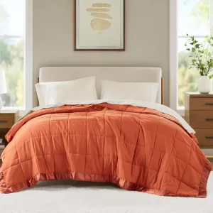 Madison Park Queen Blanket Quilted Microfiber, Satin Binding, 3M Scotchgard Moisture Wicking, Soft and Lightweight Summer Blanket for Couch, Windom, Full/Queen, Orange