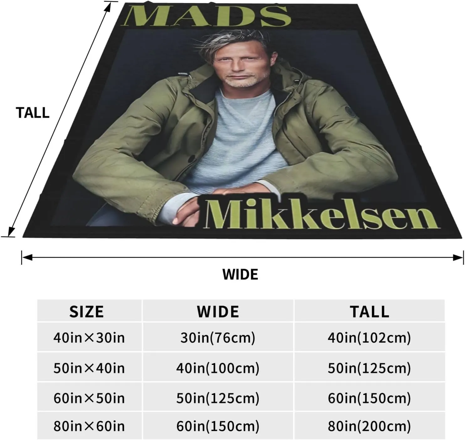 Mads Mikkelsen Blanket Flannel Fleece Printed Throw Blankets Ultra Soft Micro Warm Blanket for All Season Bedding Chair Sofa Couch Bed 50"x40"