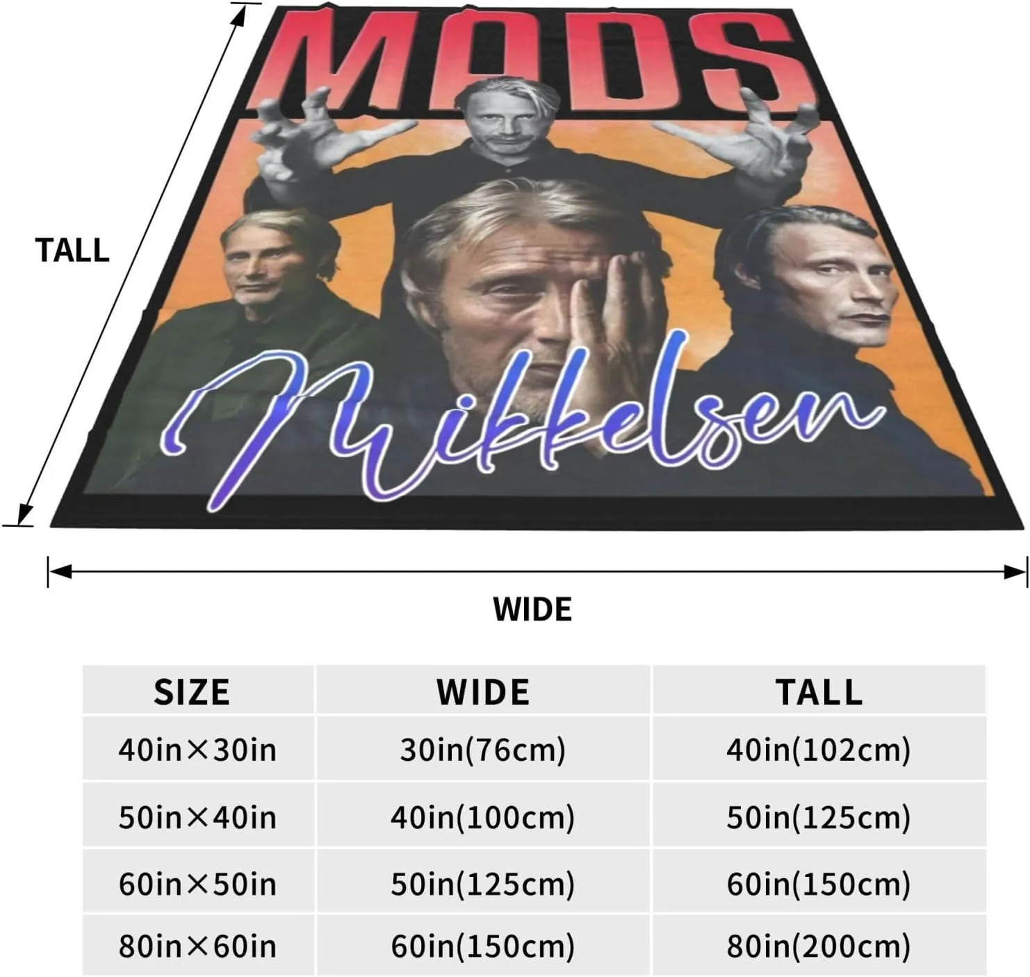 Mads Mikkelsen Blanket Flannel Fleece Printed Throw Blankets Ultra Soft Micro Warm Blanket for All Season Bedding Chair Sofa Couch Bed 50"x40"