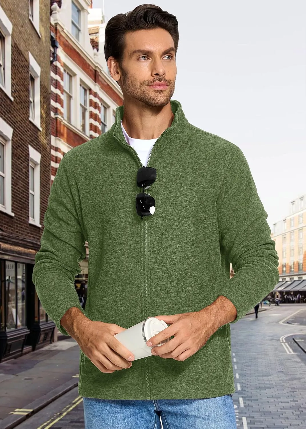 MAGCOMSEN Men's Fleece Full Zip Jacket Lightweight Stand Collar Jackets Soft Warm Windproof Casual Coats with Zipper Pockets