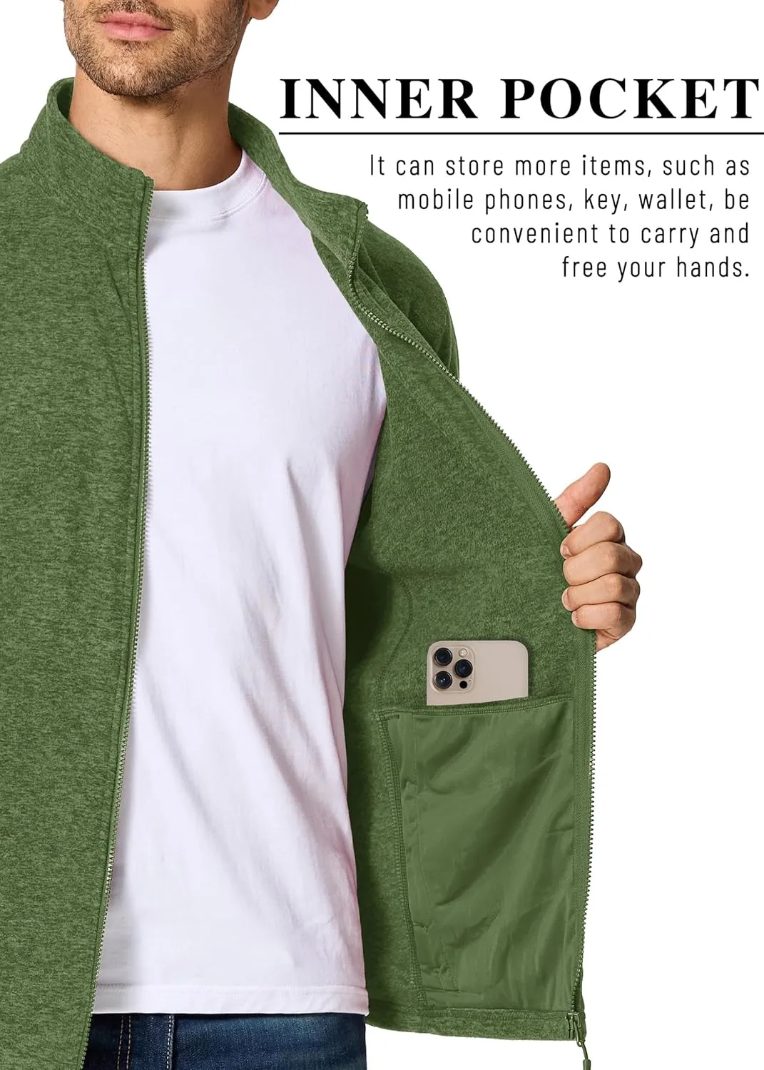 MAGCOMSEN Men's Fleece Full Zip Jacket Lightweight Stand Collar Jackets Soft Warm Windproof Casual Coats with Zipper Pockets