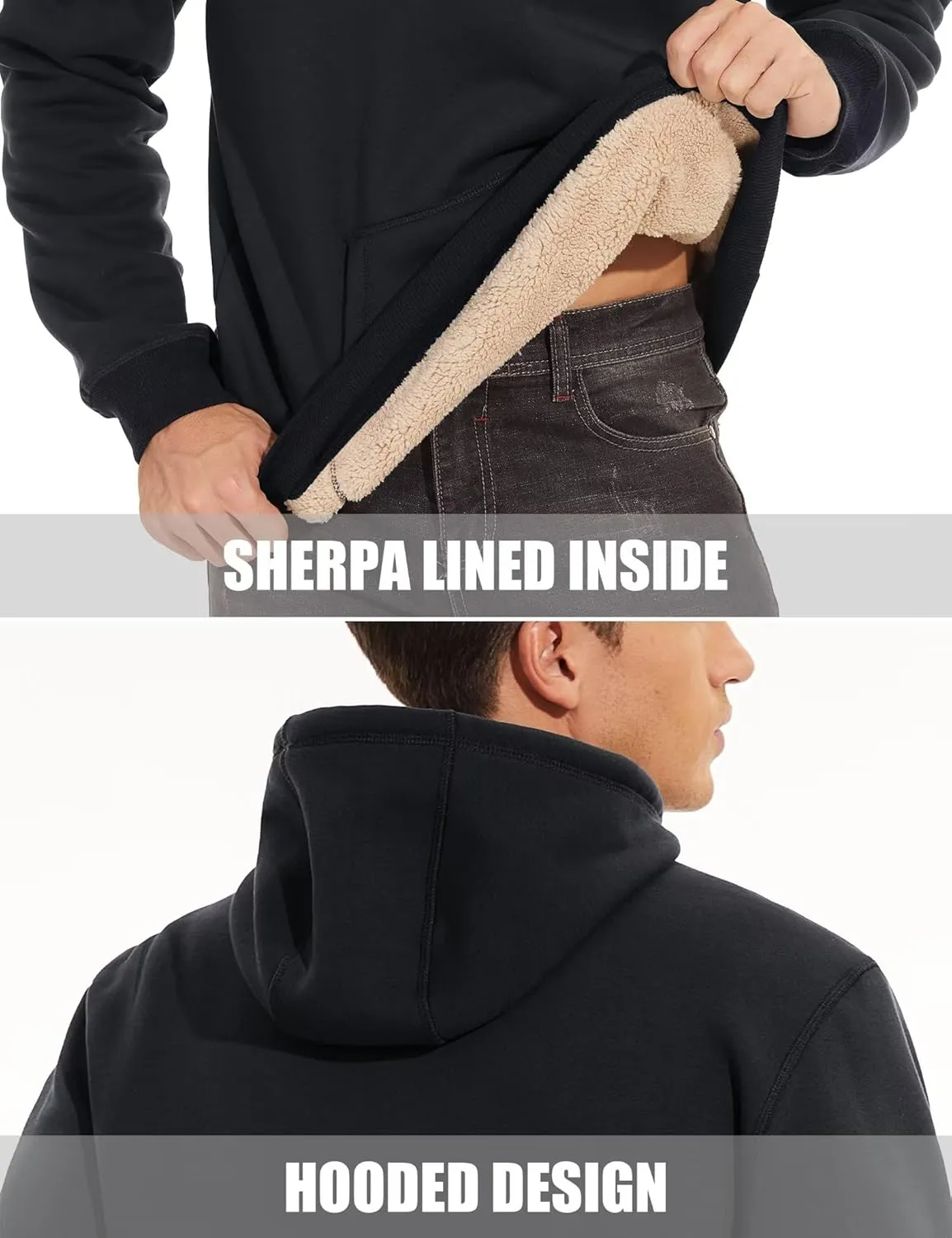 MAGCOMSEN Men's Heavy Hoodie Sherpa Fleece Lined Pullover Thick Winter Hooded Sweatshirt