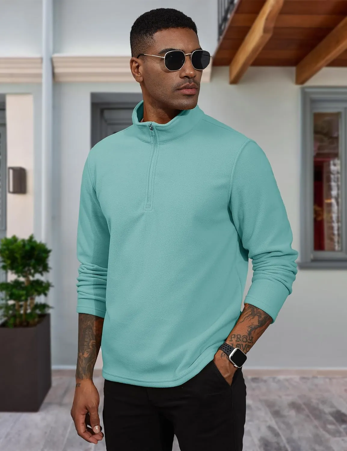 MAGCOMSEN Men's Quarter-Zip Pullover Polar Fleece Sweatshirt Stand Collar Long Sleeve Shirt for Men Thermal Winter Fall
