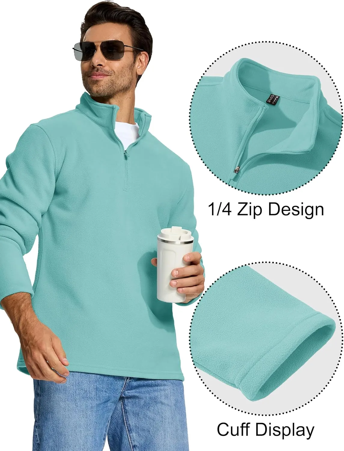 MAGCOMSEN Men's Quarter-Zip Pullover Polar Fleece Sweatshirt Stand Collar Long Sleeve Shirt for Men Thermal Winter Fall