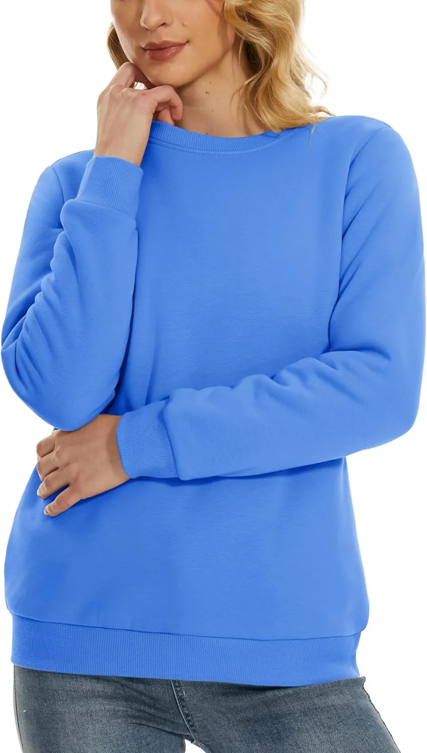 MAGCOMSEN Women's Sherpa Lined Sweatshirts Thermal Casual Crewneck Fleece Pullover Winter Warm Thick Long Sleeve Tops