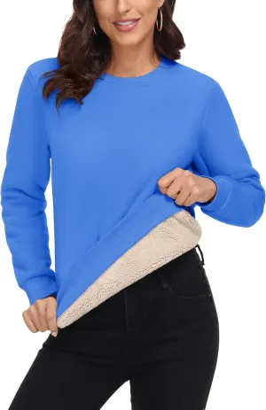 MAGCOMSEN Women's Sherpa Lined Sweatshirts Thermal Casual Crewneck Fleece Pullover Winter Warm Thick Long Sleeve Tops