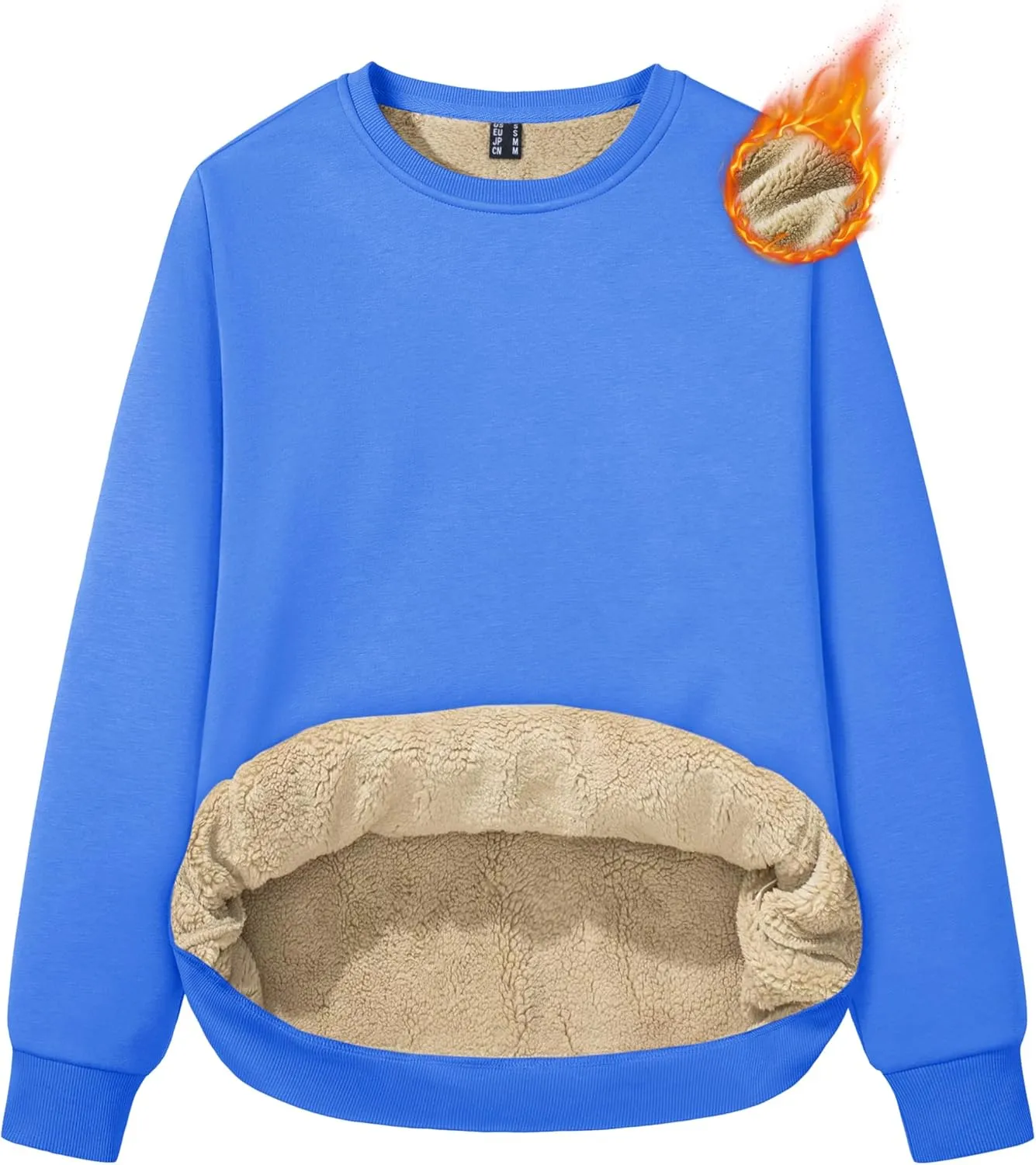 MAGCOMSEN Women's Sherpa Lined Sweatshirts Thermal Casual Crewneck Fleece Pullover Winter Warm Thick Long Sleeve Tops