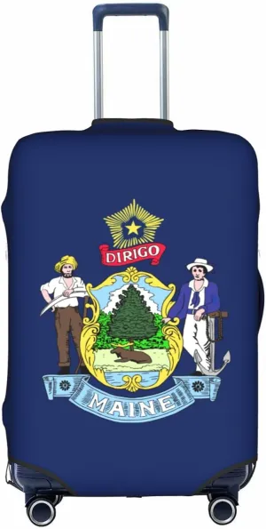 Maine State Flag Print Luggage Cover For Suitcases, Elastic Travel Bag For Luggage, Stylish Design
