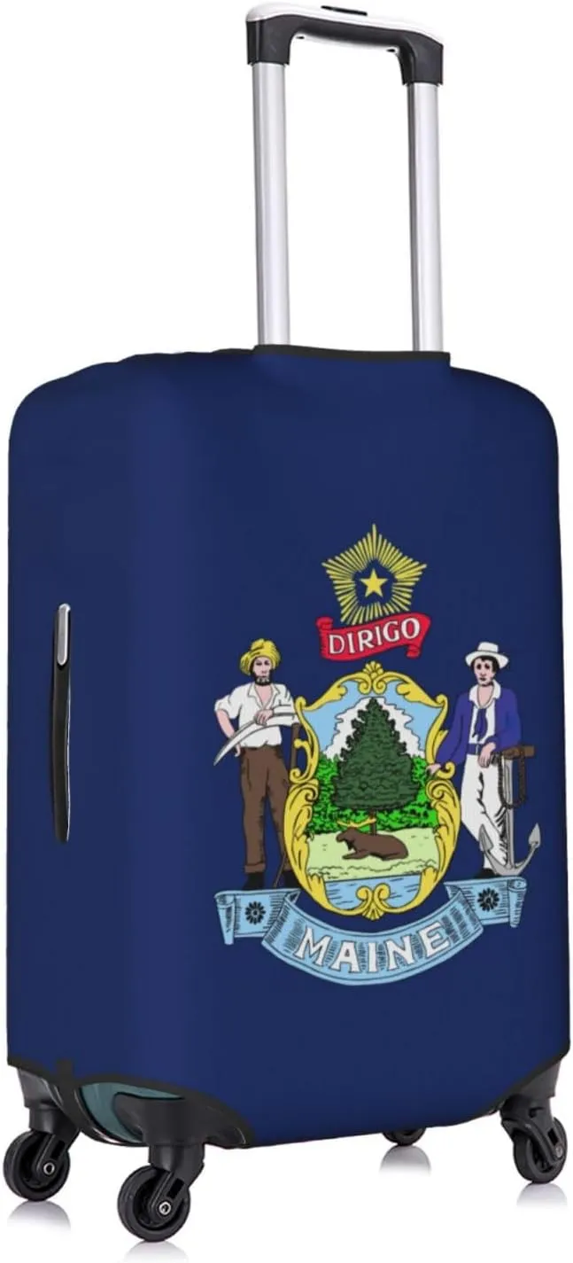 Maine State Flag Print Luggage Cover For Suitcases, Elastic Travel Bag For Luggage, Stylish Design