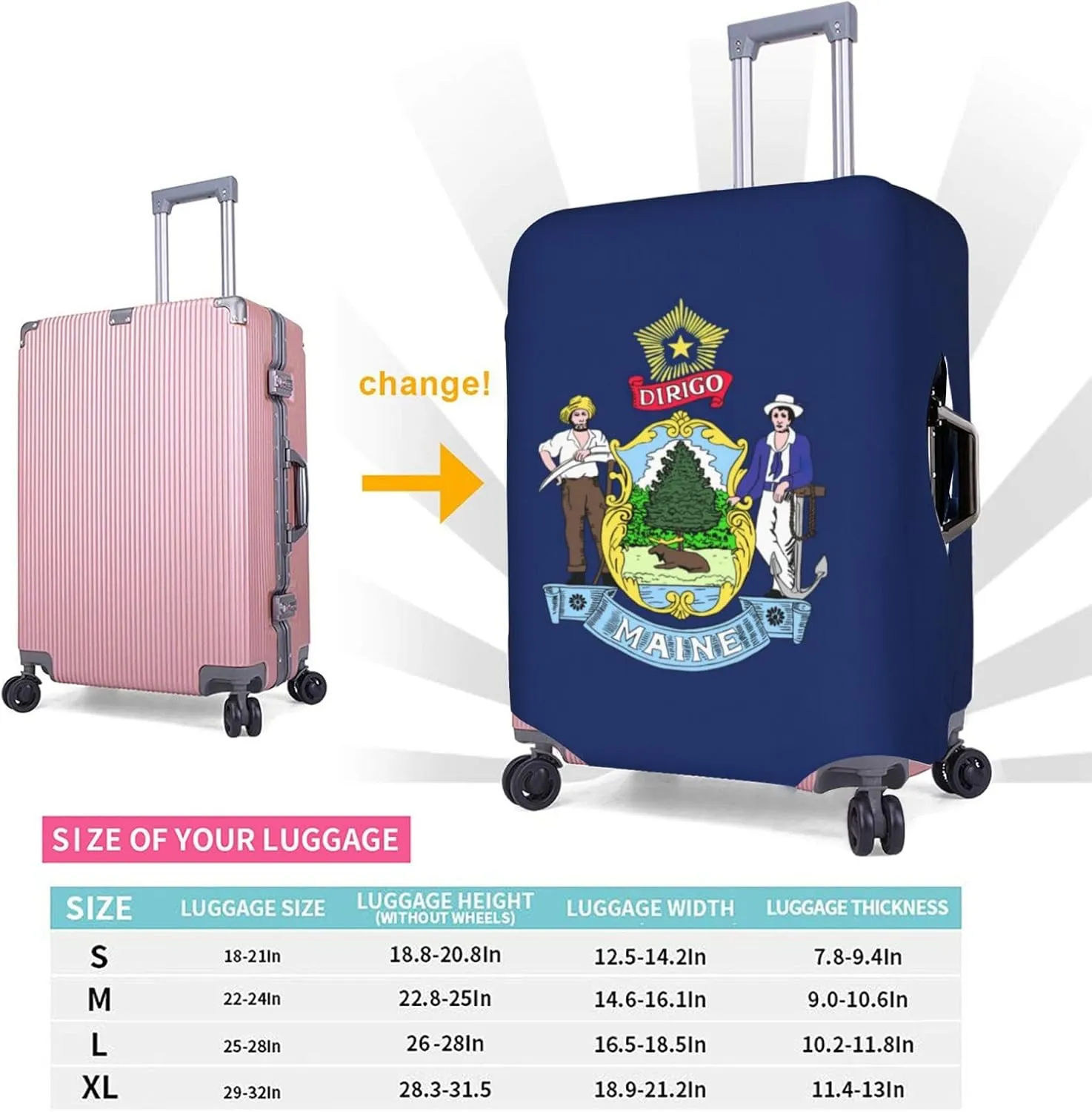 Maine State Flag Print Luggage Cover For Suitcases, Elastic Travel Bag For Luggage, Stylish Design