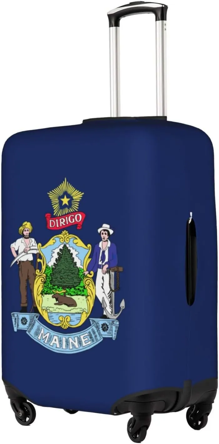Maine State Flag Print Luggage Cover For Suitcases, Elastic Travel Bag For Luggage, Stylish Design
