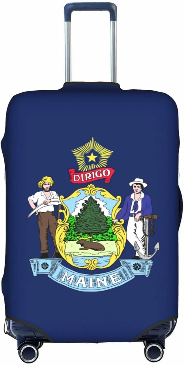 Maine State Flag Print Luggage Cover For Suitcases, Elastic Travel Bag For Luggage, Stylish Design