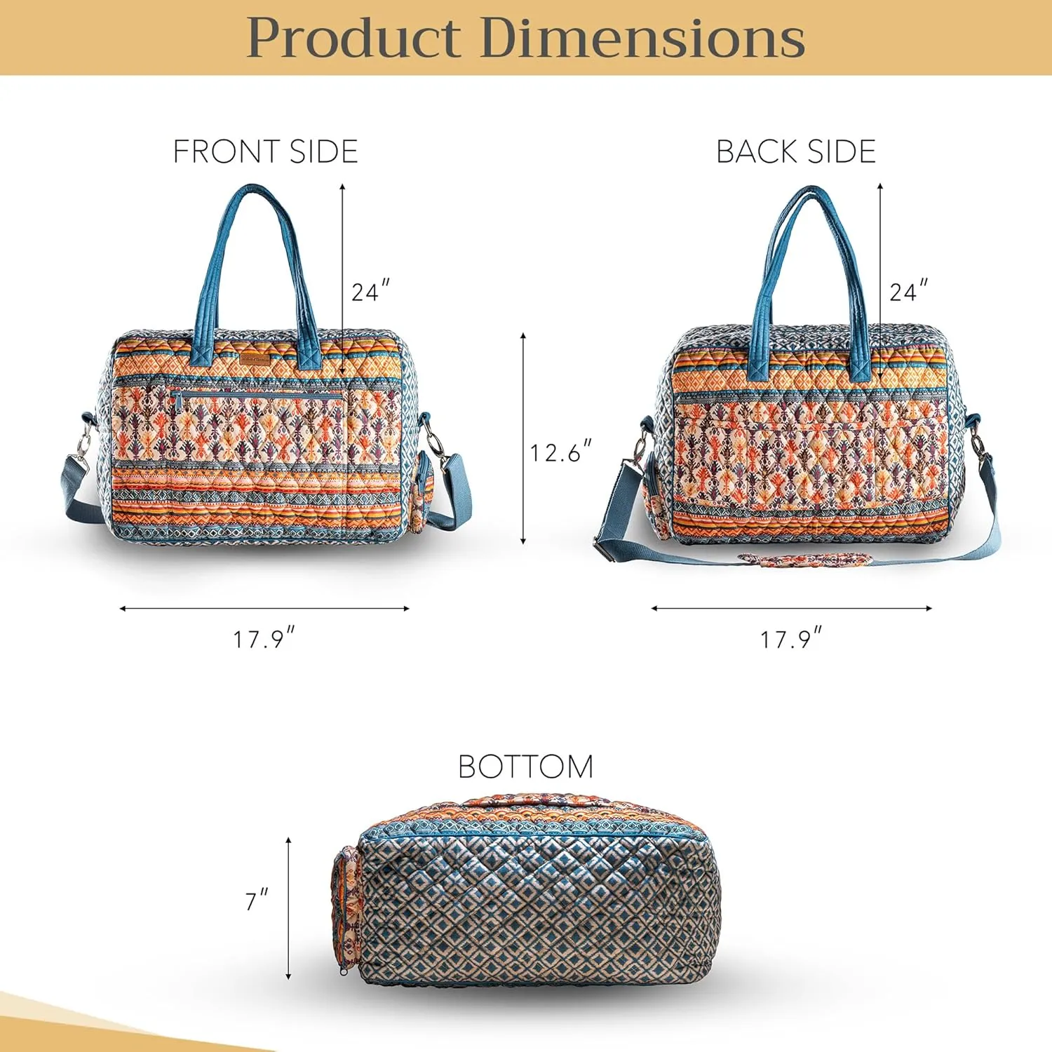 Maison d' Hermine Weekend Bag Cotton Quilted Duffel Overnight Luggage Weekender Gym Bag for Gifts Travel Men Women Business Travellers Family Trip, Ikat