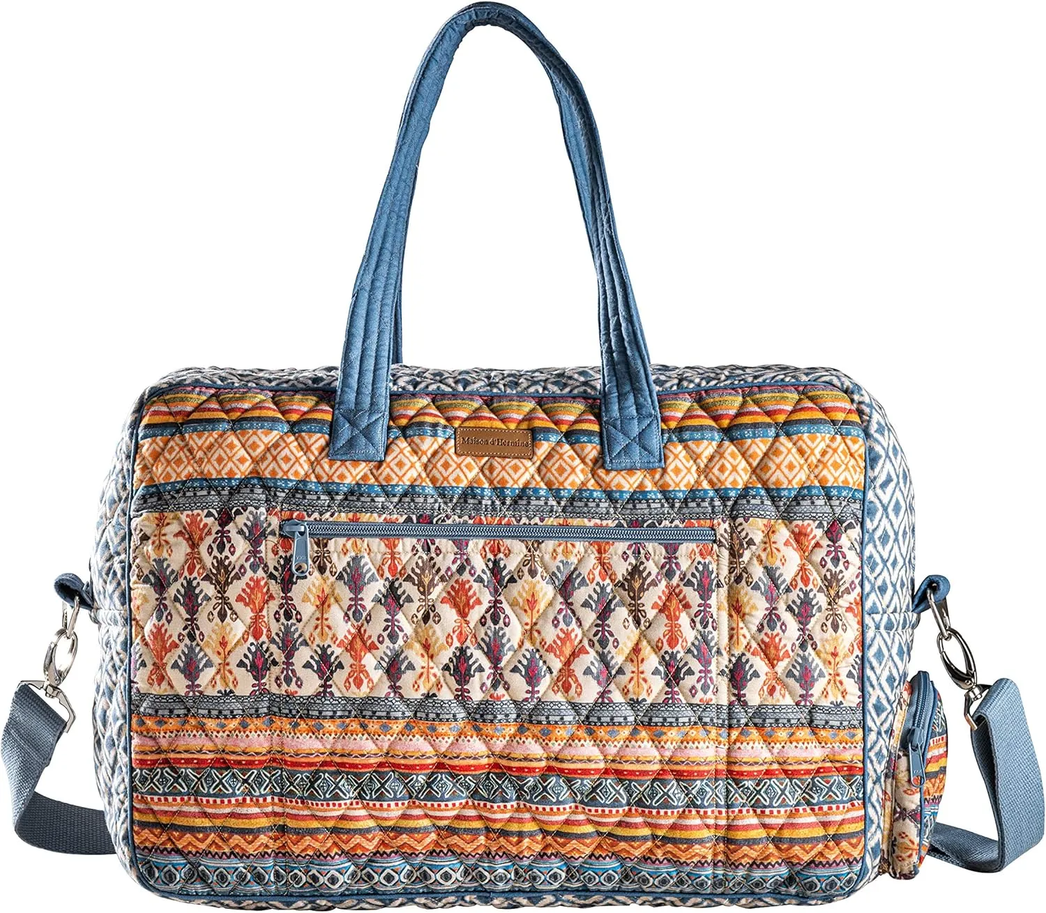 Maison d' Hermine Weekend Bag Cotton Quilted Duffel Overnight Luggage Weekender Gym Bag for Gifts Travel Men Women Business Travellers Family Trip, Ikat